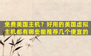免费美国主机？好用的美国虚拟主机都有哪些能推荐几个便宜的