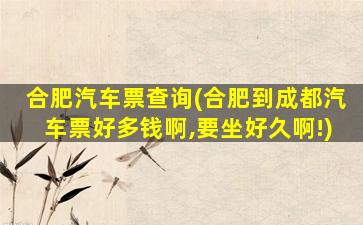 合肥汽车票查询(合肥到成都汽车票好多钱啊,要坐好久啊!)
