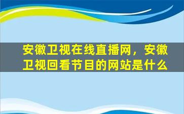 安徽卫视在线直播网，安徽卫视回看节目的网站是什么