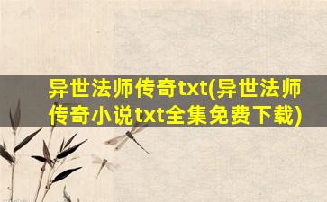 异世法师传奇txt(异世法师传奇小说txt全集免费下载)