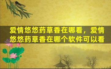 爱情悠悠*草香在哪看，爱情悠悠*草香在哪个软件可以看