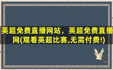 英超免费直播网站，英超免费直播网(观看英超比赛,无需付费!)