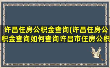 许昌住房公积金查询(许昌住房公积金查询如何查询许昌市住房公积金查询方法)