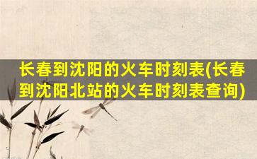 长春到沈阳的火车时刻表(长春到沈阳北站的火车时刻表查询)